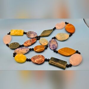 Vintage Semiprecious Multicolor Stone Beaded Necklace